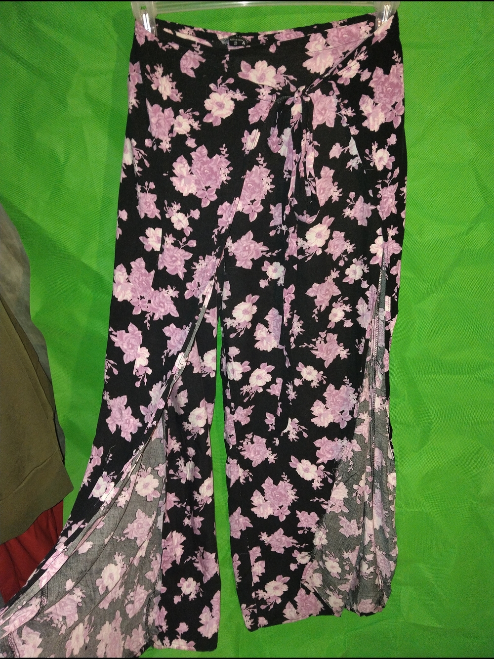 Floral Wide-Leg Wrap Pants - Black with Pink Floral